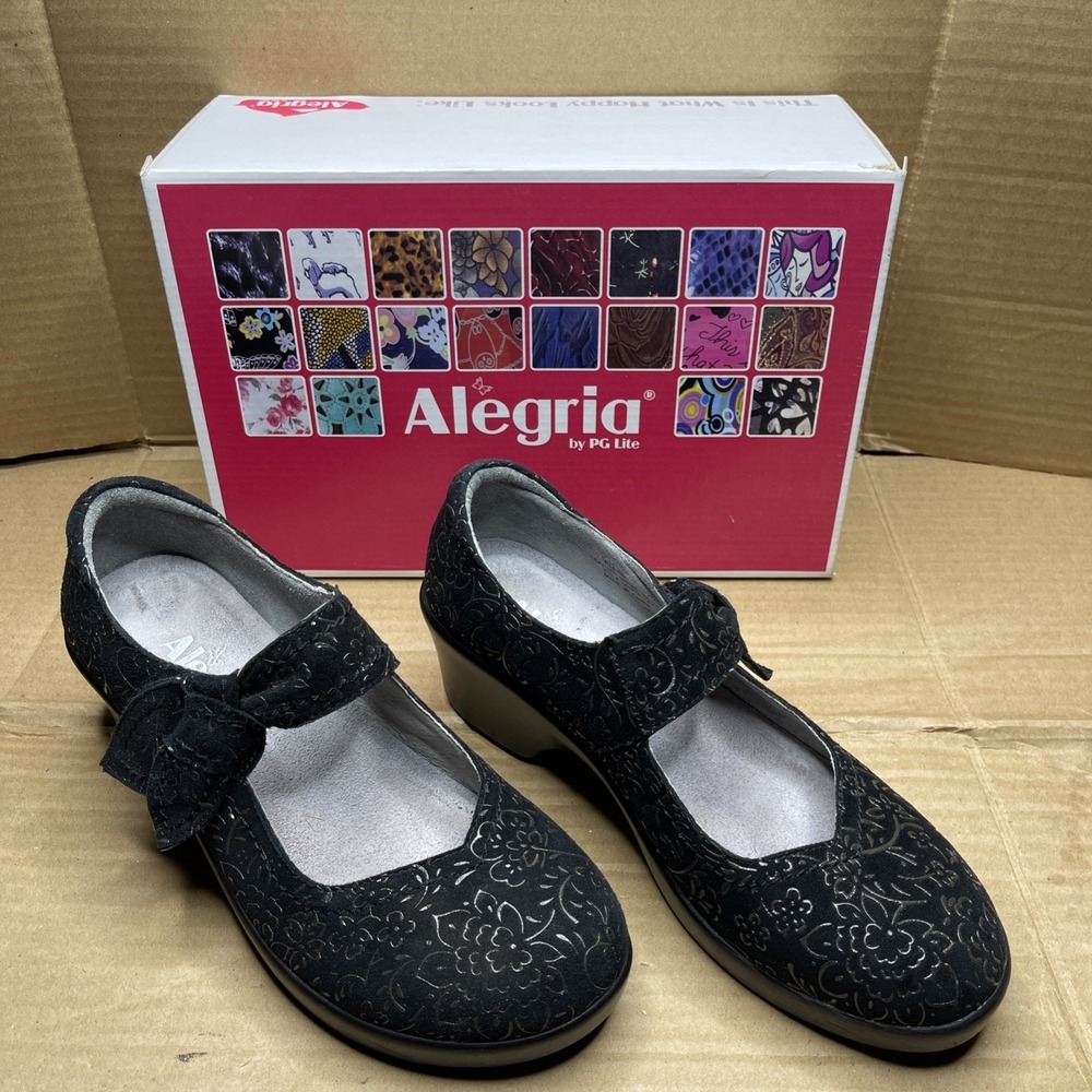 Alegria Ella ELL-551 Black Sprigs Mary Jane Shoes Women EU 38 US 8 Original Box